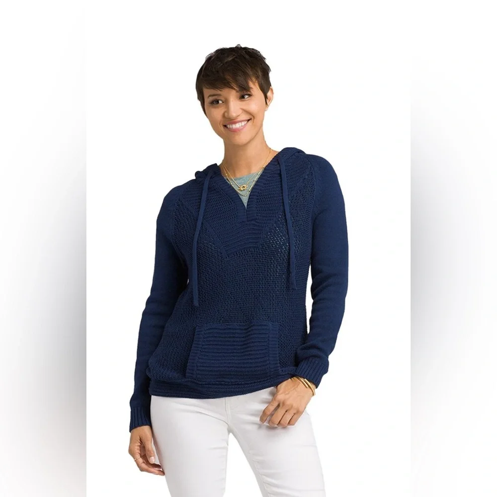 PrAna Sugar Beach Navy Blue Women's Sweater 100% Organic Cotton Beach Sz M EUC - Picture 2 of 10